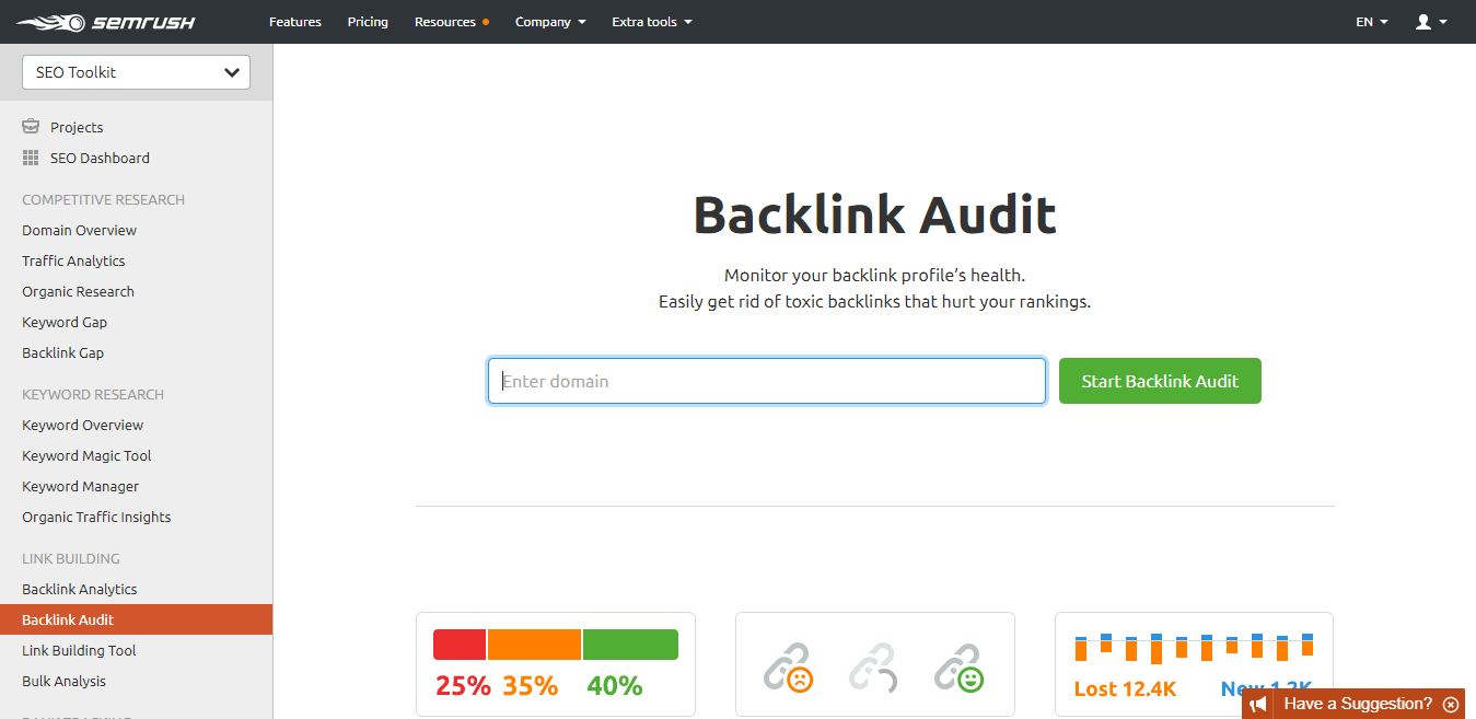 SEMrush Backlink Audit Tool Screenshot