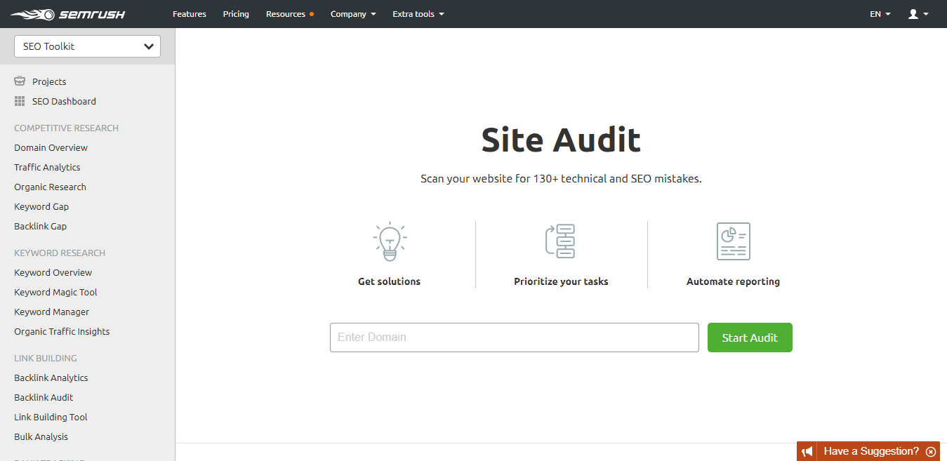 SEMrush Site Audit Tool Screenshot