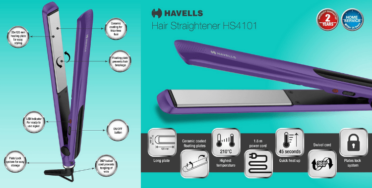 Havells HS4101 Ceramic Plates Fast Heat up Hair Straightener
